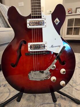 Harmony 5404h54 H54 Rocket Red Burst Made In Usa Vintage Hollow Body Near Mint Condition