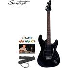 Stesbkbkit1 Picks Black Electric Guitar With Pickguard Includes Strap 811501030829