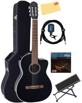Gc2ce Takamine Gc2ce-blk-combo-pro-v2 Classical Cutaway Acoustic-electric Guitar - Black With Hard Case