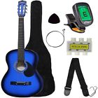 Unbranded Guitar Acoustic Package Beginner Starter Tuner Pick Strap Blue 38 818107013331