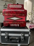 Baronelli Full Size 31 Button 12 Bass Accordion, Gcf, With Straps, Case, Red. Fixed Price $600.00.