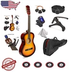 Deluxe 30" Wood Guitar For Beginners - Sunburst, Case, Strap, Extra Strings. Fixed Price $80.99.