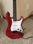 Lyx Red Solid Body Electric Guitar 6 String Right-handed White Pickguard Tremolo. Fixed Price $70.00.