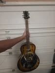 Beautiful Jay Turser Electric Cream Lacquer & Gold Resonator Guitar W/ Soft Case. Fixed Price $300.00.