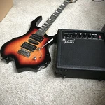 Sunburst Full Size Electric Guitar Starter Package With 20 Watt Amp Accessories. Fixed Price $119.97.
