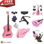 30" Wood Classical Guitar For Young Musicians - Pink & Complete With Accessories. Fixed Price $75.59.