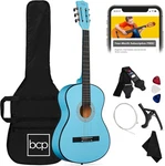 38IN Beginner Acoustic Guitar Set, Light Blue, Case, Strap, Extra Strings, Bcp. Fixed Price $25.00.