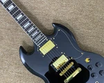Shadow Black Glossy Electric Guitar With Bold Gold Accents - Stand Out On Every. Fixed Price $131.04.