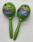 Maracas Green Gourd Shaker Music Hand Painted 2 Piece Mexico 6.5". Fixed Price $17.99.