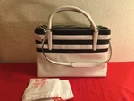 Authentic Coach Broug Strp White Black Leather Bag Satchel Carryall 30354. Fixed Price $350.00.