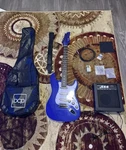 Best Choice Products Blue Electric Guitar Set W/ Amplifier, Gig Bag, Accessories. Fixed Price $110.00.