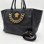Versace Medusa Small Tote 2WAY Chain Motif Shoulder Bag Women Black From Jpn. Fixed Price $740.00.